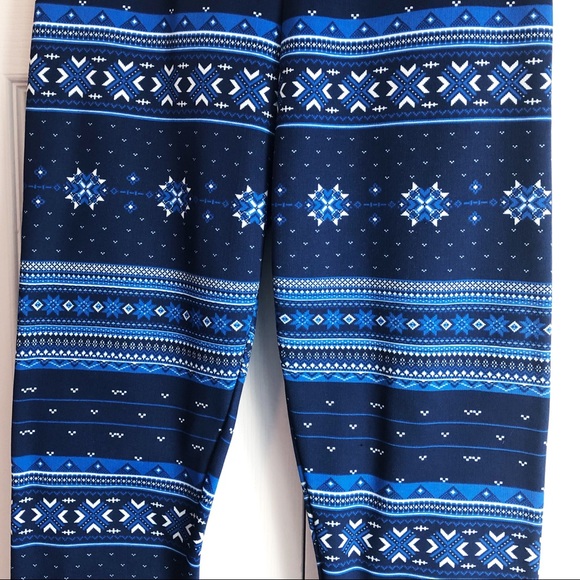 Serra Cozy Blue Tribal Print Fleece Lined Leggings Small - Picture 5 of 14
